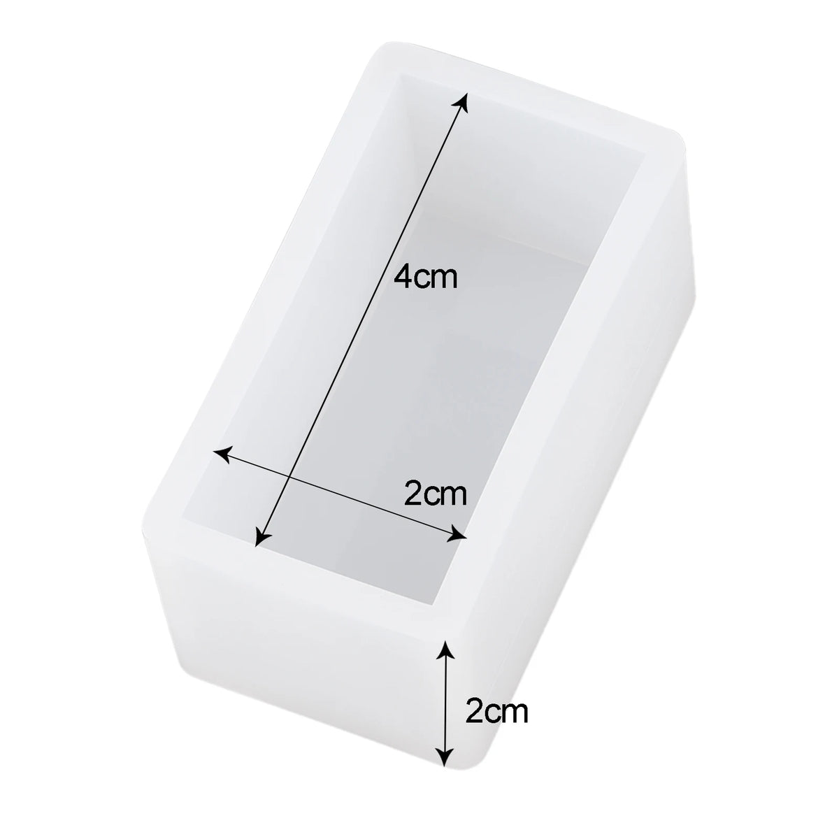 White geometric resin casting mold with internal dimensions of 4cm by 2cm and a depth of 2cm