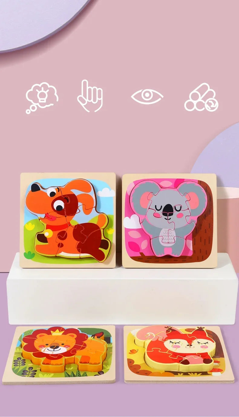 3D Wooden Tangram Puzzle Set for Kids – Cartoon Animals & Traffic Themes