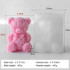 A pink rose bear silicone mold and its finished product, a clear silicone candle, shown with dimensions.