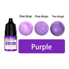 A set of purple liquid candle wax pigment drops showing one, five, and ten drops for purple color.