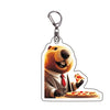Acrylic keychain featuring a cartoon bear with a pizza on its face.
