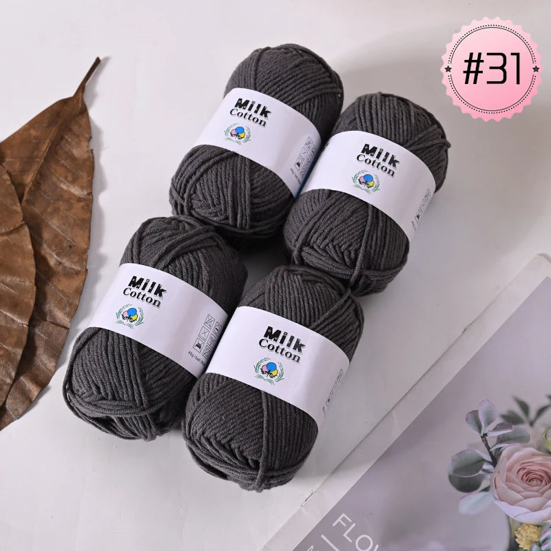 Soft Milk Cotton Yarn Value Pack - 4 Balls for Knitting & Crochet