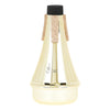 A lightweight trumpet practice mute with aluminum alloy construction featuring a gold-toned body and a black cap.