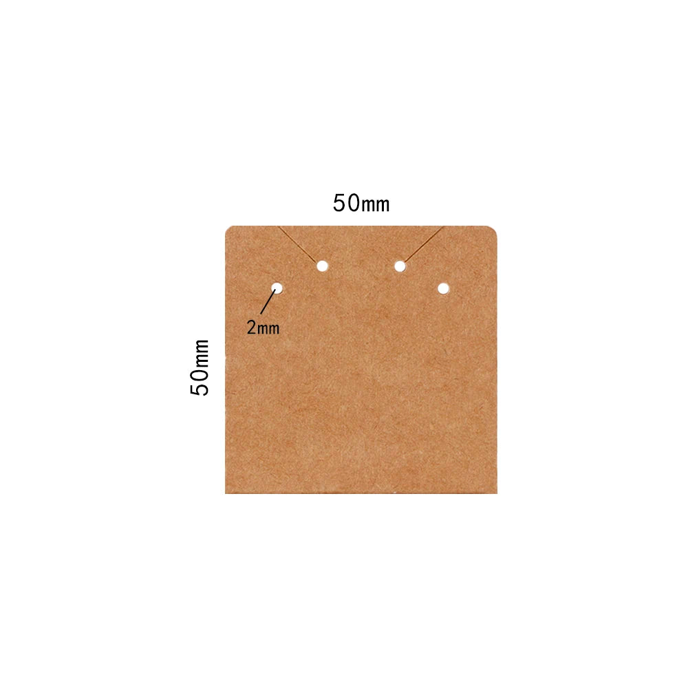 A square brown kraft card with two small holes for jewelry display, measuring 50mm by 50mm.