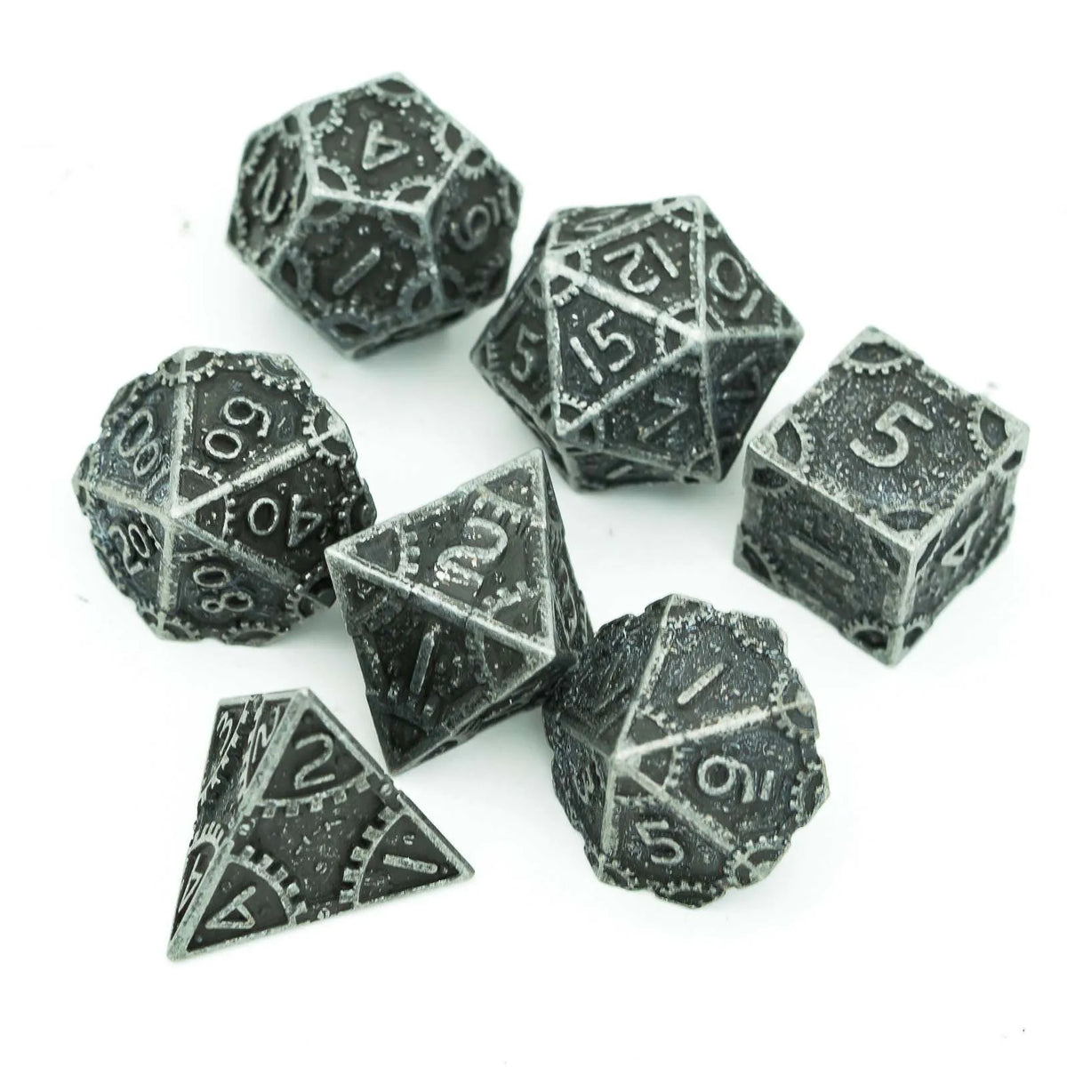 Steampunk Metal Dice Set - 7-Piece Polyhedral RPG Dice