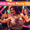 A woman is holding and using neon pink and green foam glow sticks in a party setting.