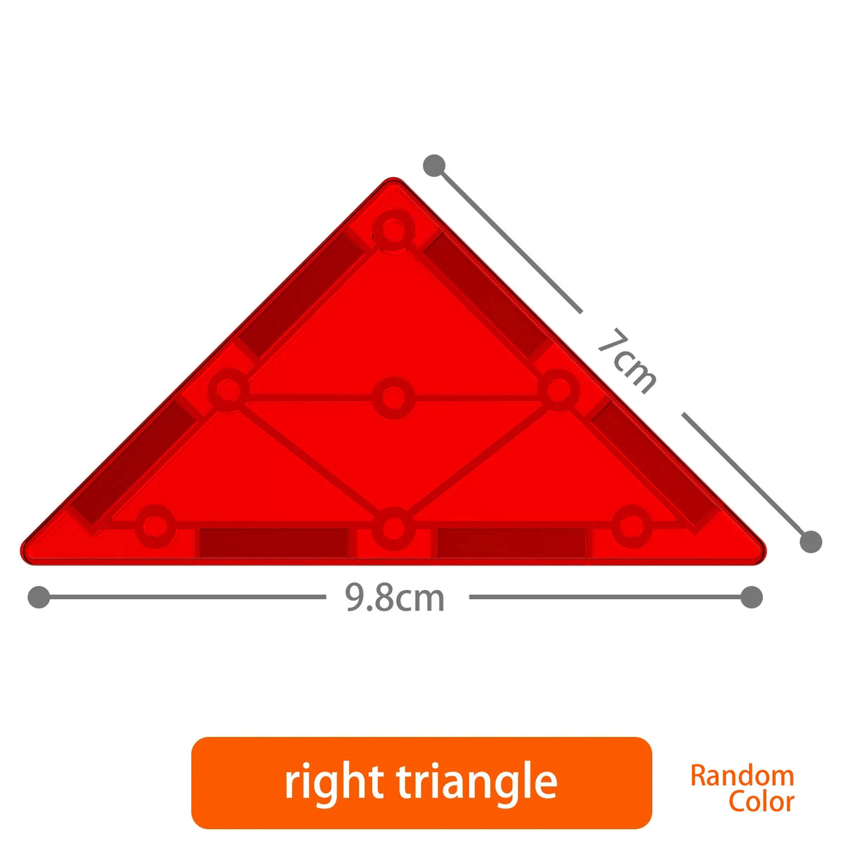 A red right triangle magnetic building block set for STEM learning.