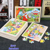 A set of three random wooden animal jigsaw puzzles for toddlers featuring colorful woodland animals.