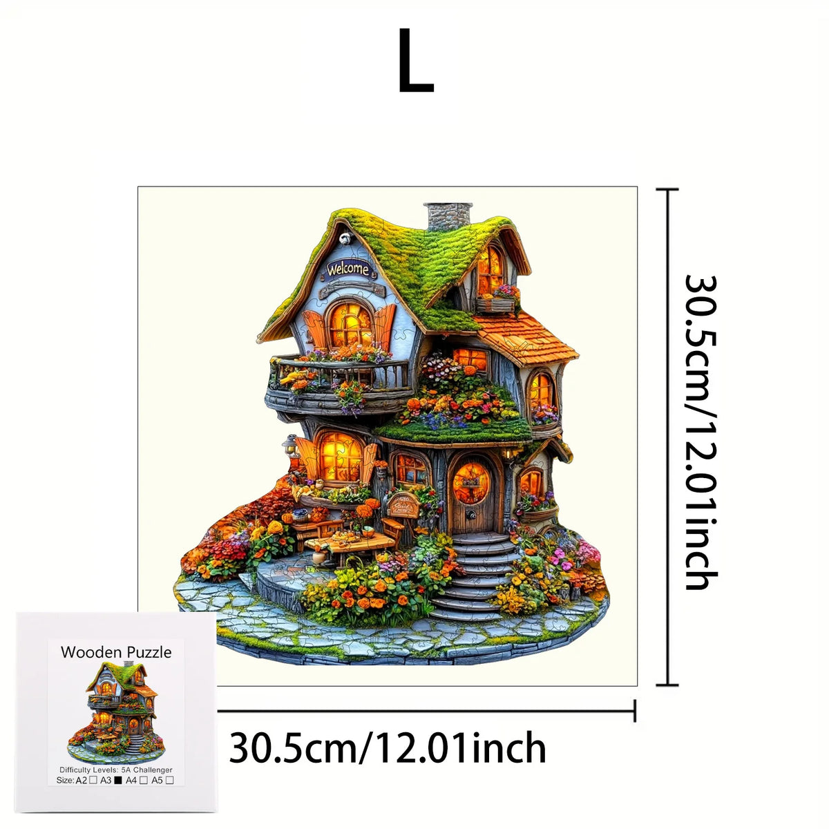 Premium Wooden Jigsaw Puzzle – Villa Peacock Owl Landscape