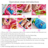 Six steps showing the process of creating a diamond painting artwork on a canvas