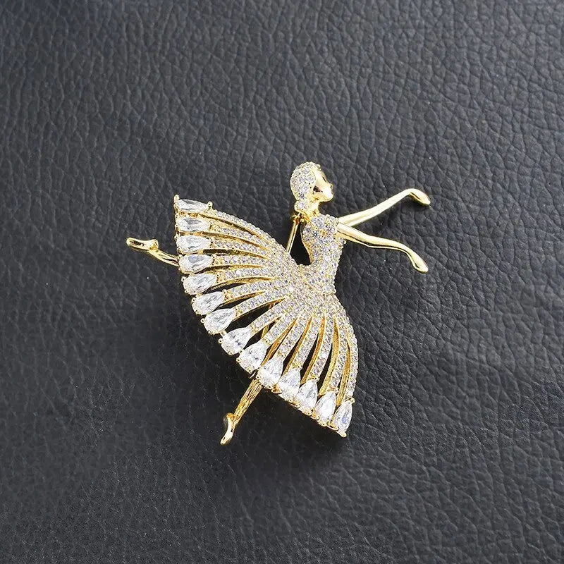 Ballerina Dancer Rhinestone Brooch for Women