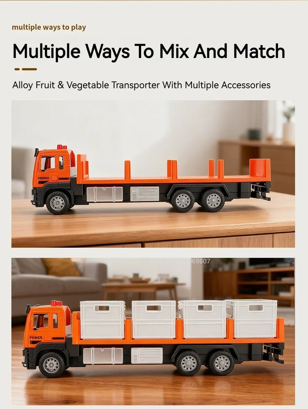 1:32 Scale Diecast Container Truck Toy – Fruit & Vegetable Transport Vehicle