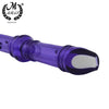 A purple rainbow transparent 8-hole soprano recorder with a white cleaning rod.