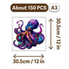 A colorful wooden jigsaw puzzle depicting an octopus or sea creature.
