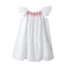 White smocked summer dress for girls featuring a floral pattern and flying sleeves