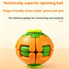 An orange and green silicone spinning ball fidget toy designed for stress relief and studying.