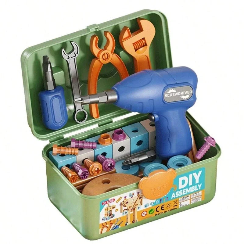 Kids Wooden Construction Tool Set with Electric Drill - 126 Pieces