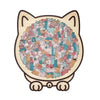 A wooden jigsaw puzzle shaped like a cat, featuring 135 unique pieces.