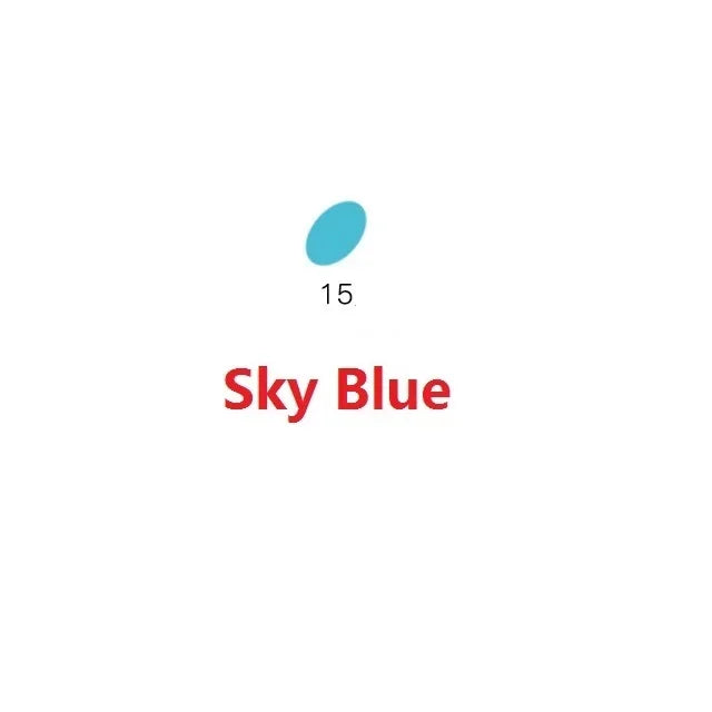 A small, light blue oval shape with the number 15 displayed next to the text Sky Blue.