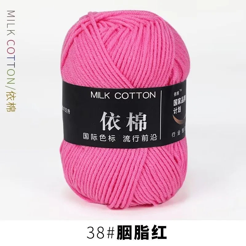 Pink milk cotton yarn skein labeled 38# pink color for knitting and crochet