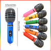 A set of colorful inflatable microphones for kids karaoke and music themes, showing various colors and sizes.