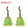 A pair of animated witch brooms with green LED glow and sound features.