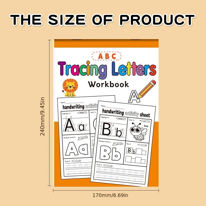 A workbook titled Tracing Letters with ABC letters and handwriting activities for children