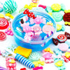 A colorful set of 30 random resin sweets and charms for DIY crafting, including pink, yellow, and blue items.