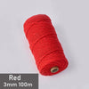 A red spool of 3mm cotton macrame cord measuring 100 meters.