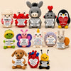 A collection of handmade crochet donkey dolls, each featuring a motivational card and various colors.