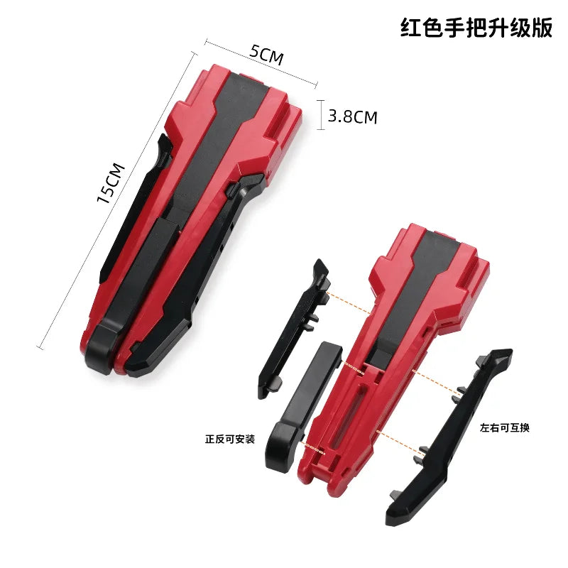 Red hand flare launcher accessory with various attachments and components