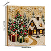 A diamond painting kit featuring a Christmas scene with a decorated tree, gifts, and a house framed by pearls.