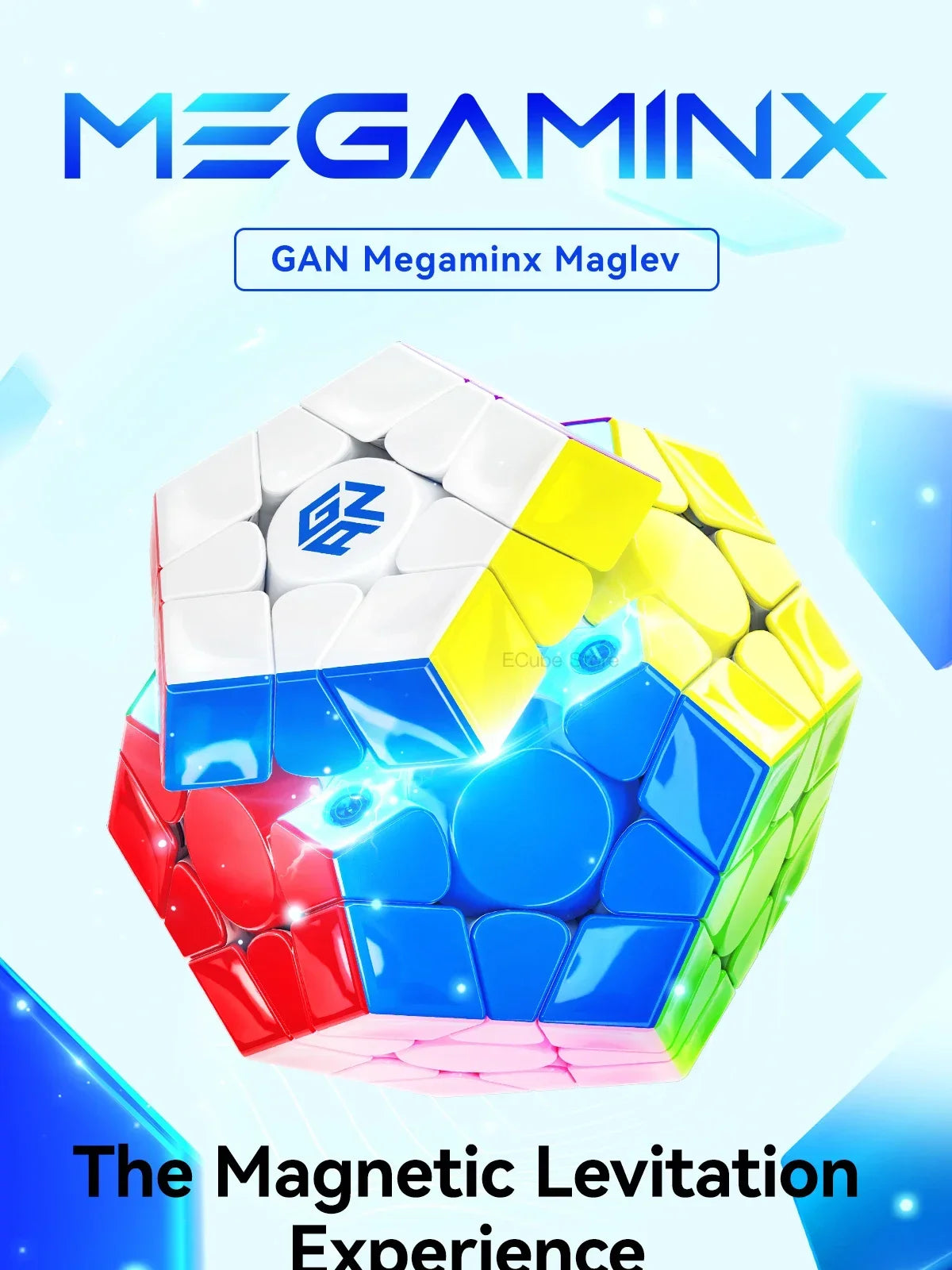 A colorful magnetic levitation cube called GAN Megaminx Maglev shown in a close-up view.
