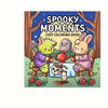 A cute illustration featuring two anthropomorphic animals sitting near gravestones and a skull, suitable for a spooky moments