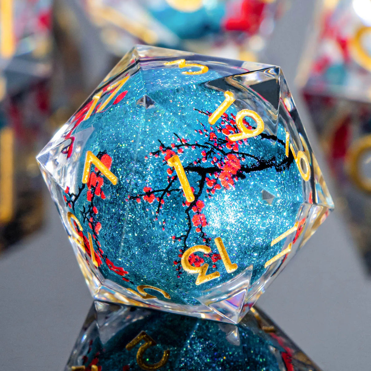 Liquid Core Glow D&D Dice Set with Sharp Edges