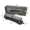 A vintage steam train carriage model is shown with its packaging box and separate components.