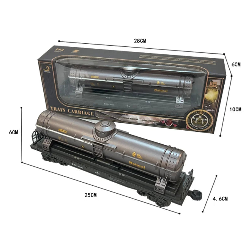 A vintage steam train carriage model is shown with its packaging box and separate components.