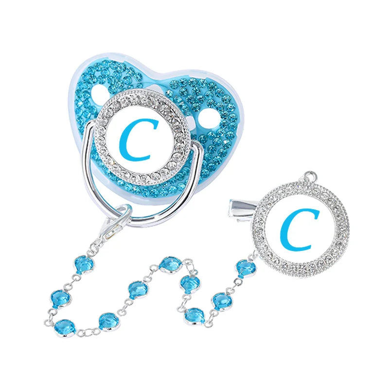 Personalized Zircon Pacifier Clip with Silicone Teether