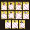 A grid of eleven anime character cards, each featuring a portrait and a pink prohibition symbol on a yellow background.