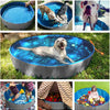A foldable pet bath tub is shown in various uses, including for dogs and children.