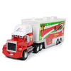 A red diecast toy hauler truck with a white trailer, featuring the F&7 logo.