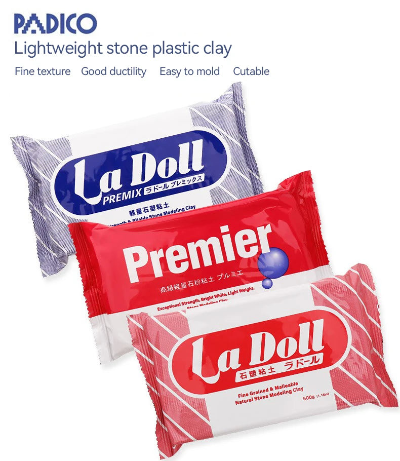 Three packages of La Doll Premier stone plastic clay for sculpting and crafting