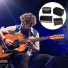 A musician plays an acoustic guitar on stage while a diagram shows a 3D printed guitar pick holder.