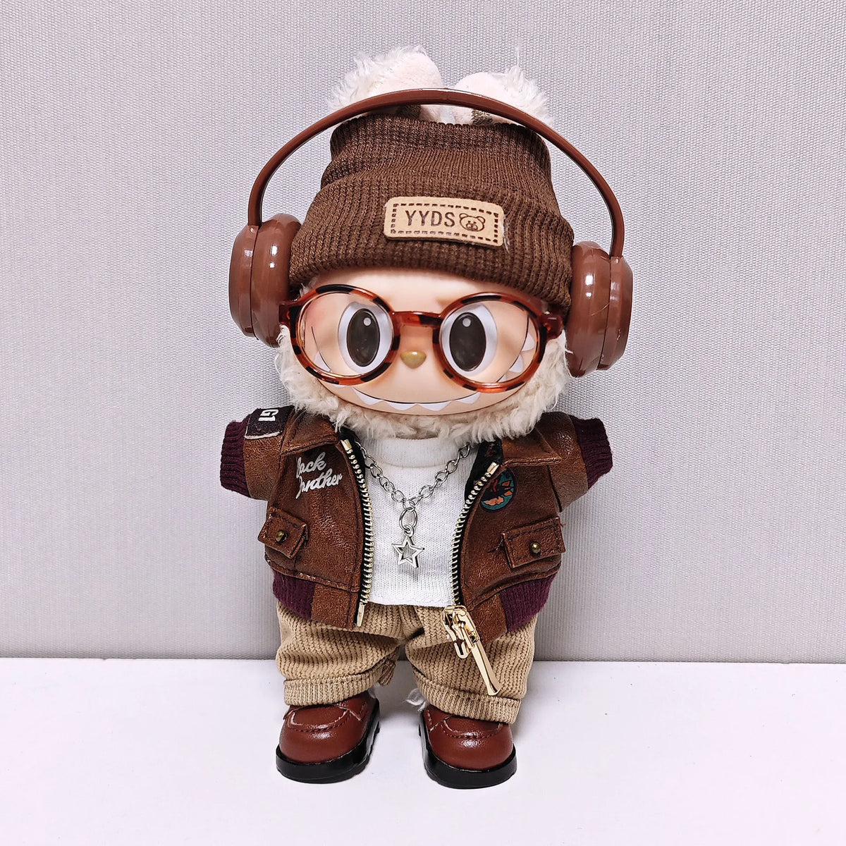 Retro Leather Jacket for 15/17cm Labubu Dolls