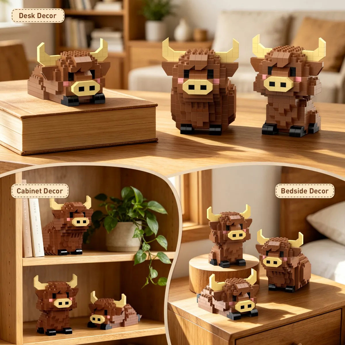 Highland Cow Mini Building Blocks Set - 3 in 1 Animal Model Kit
