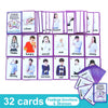 A set of 32 purple felt cards depicting various feelings emotions and illnesses for educational purposes