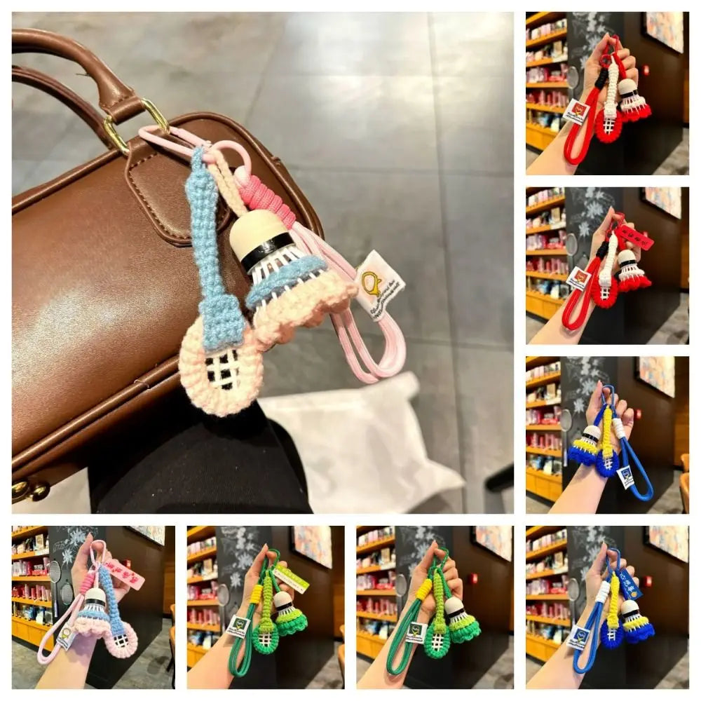 Crochet Badminton Keychain - Cute Knitted Sports Bag Charm