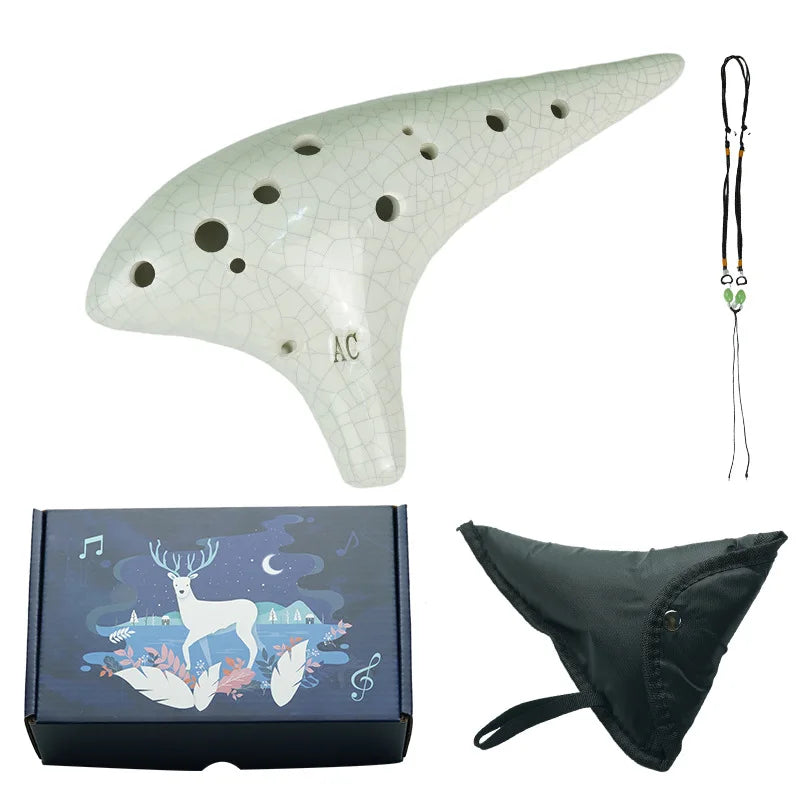 12-Hole Ceramic Ocarina in Alto C with Songbook and Carry Bag