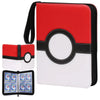 A red and black PU leather card binder with a zipper, featuring a large circular design on the cover.