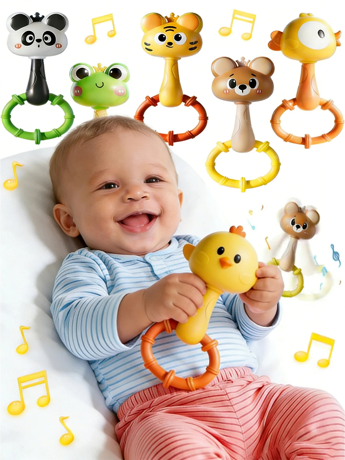 Cartoon Animal Rattle Handbell for Baby Sensory Development